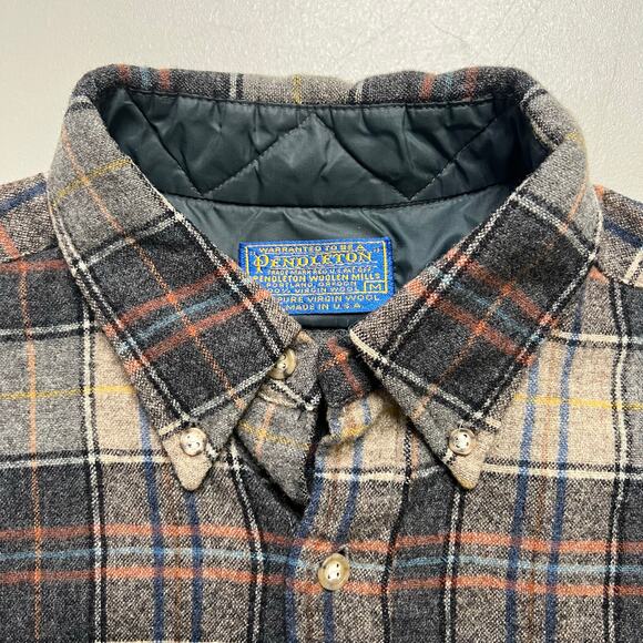 Vintage Pendleton Quilted Wool Shirt Jacket Plaid Button Down Men’s M USA 80s - Picture 3 of 13
